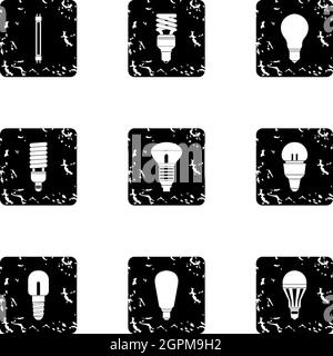 Lighting icons set, grunge style Stock Vector