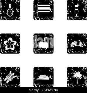 Country Thailand icons set, grunge style Stock Vector