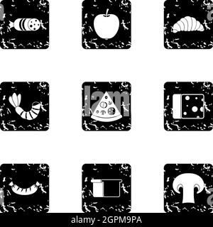 Morning breakfast icons set, grunge style Stock Vector