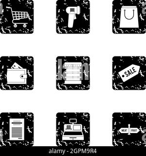 Shop icons set, grunge style Stock Vector