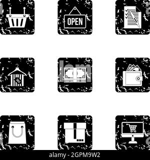 Online purchase icons set, grunge style Stock Vector