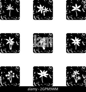 Types of palm icons set, grunge style Stock Vector