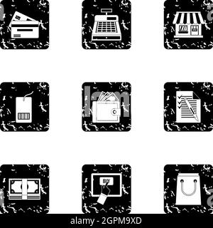 Shopping icons set, grunge style Stock Vector