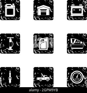 Repair machine icons set, grunge style Stock Vector
