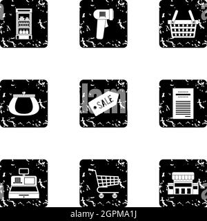 Purchase in shop icons set, grunge style Stock Vector