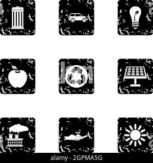 Purity of nature icons set, grunge style Stock Vector