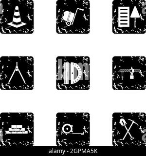 Building tools icons set, grunge style Stock Vector