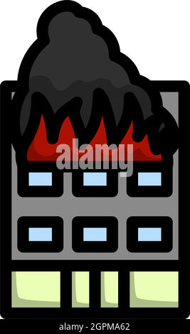 Hotel Building In Fire Icon Stock Vector