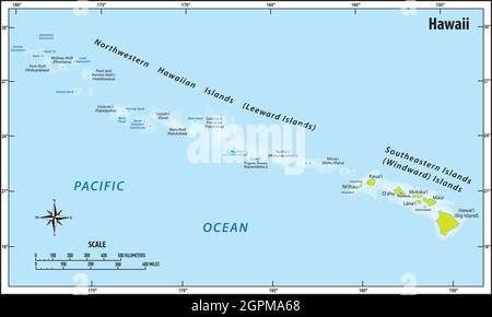 vector map of the pacific hawaii archipelago Stock Vector