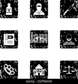 Lawlessness icons set, grunge style Stock Vector