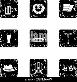Beer icons set, grunge style Stock Vector