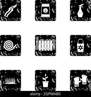 Agriculture icons set, grunge style Stock Vector
