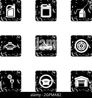 Car repairs icons set, grunge style Stock Vector