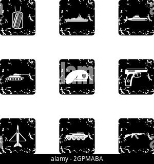 Military defense icons set, grunge style Stock Vector