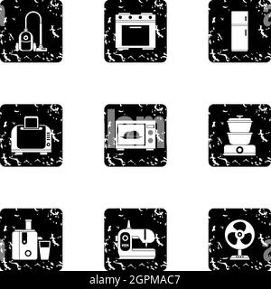 Technique icons set, grunge style Stock Vector
