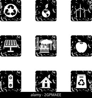 Natural environment icons set, grunge style Stock Vector