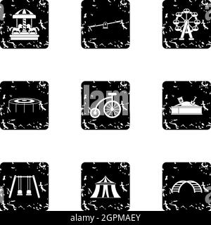 Entertainment for children icons set, grunge style Stock Vector