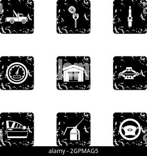 Maintenance car icons set, grunge style Stock Vector