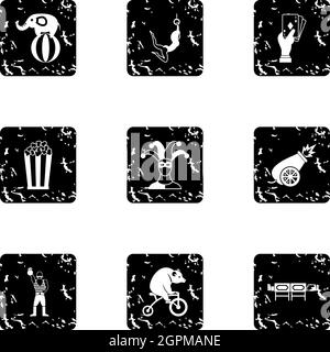 Chapiteau icons set, grunge style Stock Vector
