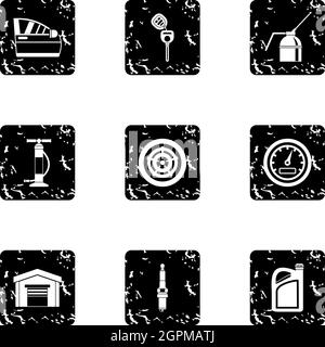 Renovation for machine icons set, grunge style Stock Vector