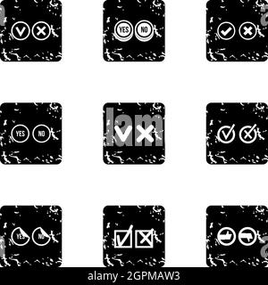 Cross and tick icons set, grunge style Stock Vector