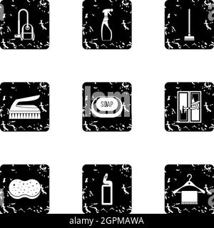 Sanitary day icons set, grunge style Stock Vector