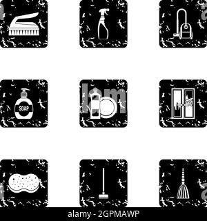 Sanitary day in hostel icons set, grunge style Stock Vector