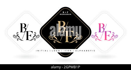 BF initial letter and graphic name, B and F Monogram, for Wedding couple symbolic, logo company and icon business, with three colors variation designs with isolated white backgrounds Stock Vector