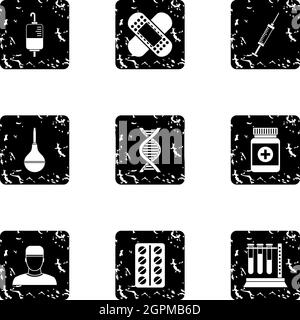 Diagnosis icons set, grunge style Stock Vector