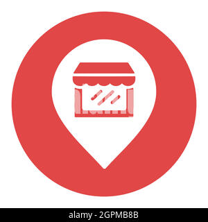 Supermarket store front pin map white glyph icon Stock Vector