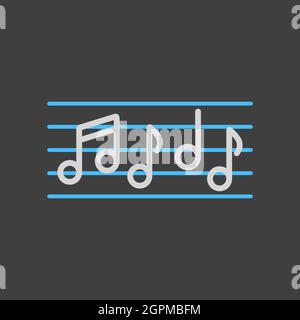 Stave and music notes vector icon on dark background Stock Vector