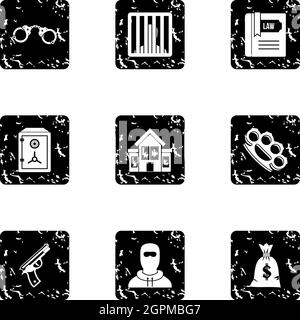 Offense icons set, grunge style Stock Vector