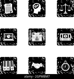 Office icons set, grunge style Stock Vector