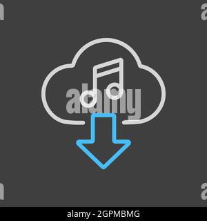 Cloud download music icon vector icon on dark background Stock Vector