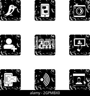 Communication icons set, grunge style Stock Vector