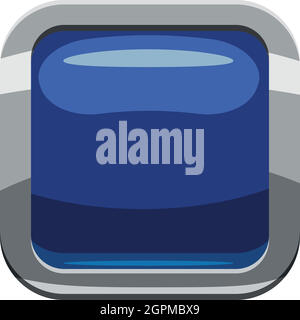 Blue square button icon, cartoon style Stock Vector
