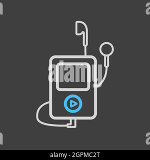 Media player with headphones vector icon on dark background Stock Vector