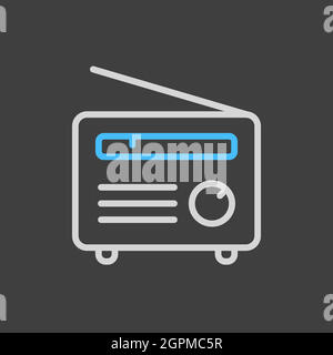 Retro radio vector flat icon on dark background Stock Vector