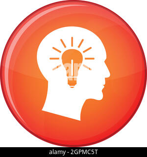 Light bulb inside head icon, flat style Stock Vector