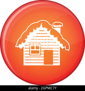Wooden house covered with snow icon, flat style Stock Vector Image ...