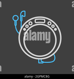 Portable CD player with earphone vector icon on dark background Stock Vector