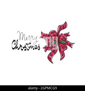 Christmas and New Year Typographical on isolated White background Merry Christmas card. Stock Vector Illustration with lettering and bow. Stock Vector