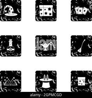 Magic icons set, grunge style Stock Vector