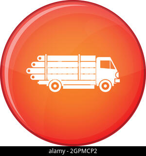 Log truck with the pile of logs icon, flat style Stock Vector