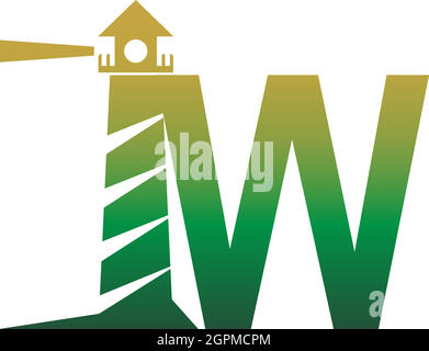Letter W with lighthouse icon logo design template Stock Vector