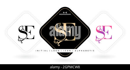 SE initial letter and graphic name, SE Monogram for Wedding couple, logo company and icon business, with three colors variation designs with isolated white backgrounds Stock Vector
