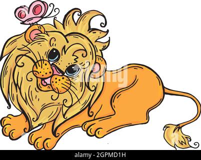vector cute illustration of cartoon characters. lion, animal Stock Vector