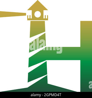 Letter H with lighthouse icon logo design template Stock Vector