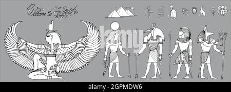 Series of vector graphic Egyptian illustrations. Egyptian gods. Stock Vector