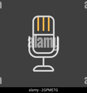 Retro microphone vector flat icon on dark background Stock Vector